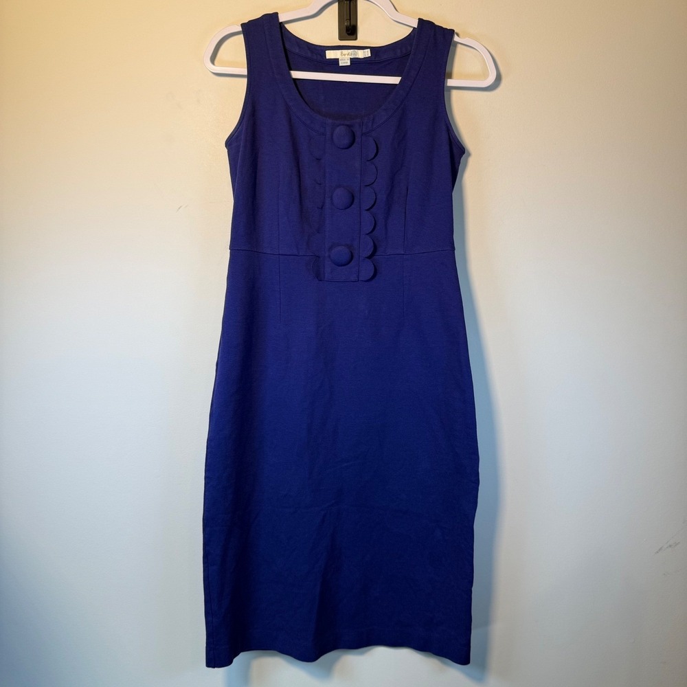 Boden Sheath Dress Women's 6L Royal‎ Blue Scalloped Button Sleeveless Mod Preppy